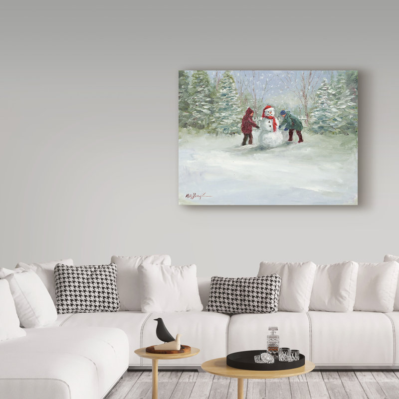 «Bonhomme de neige et enfants», reproduction d'art sur toile tendue, H 24 po x l 32 po x P 2 po