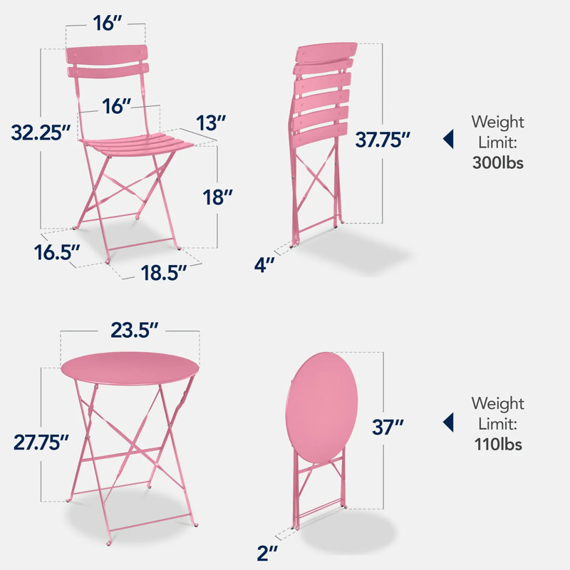 Folding Patio Bistro Set, Pink