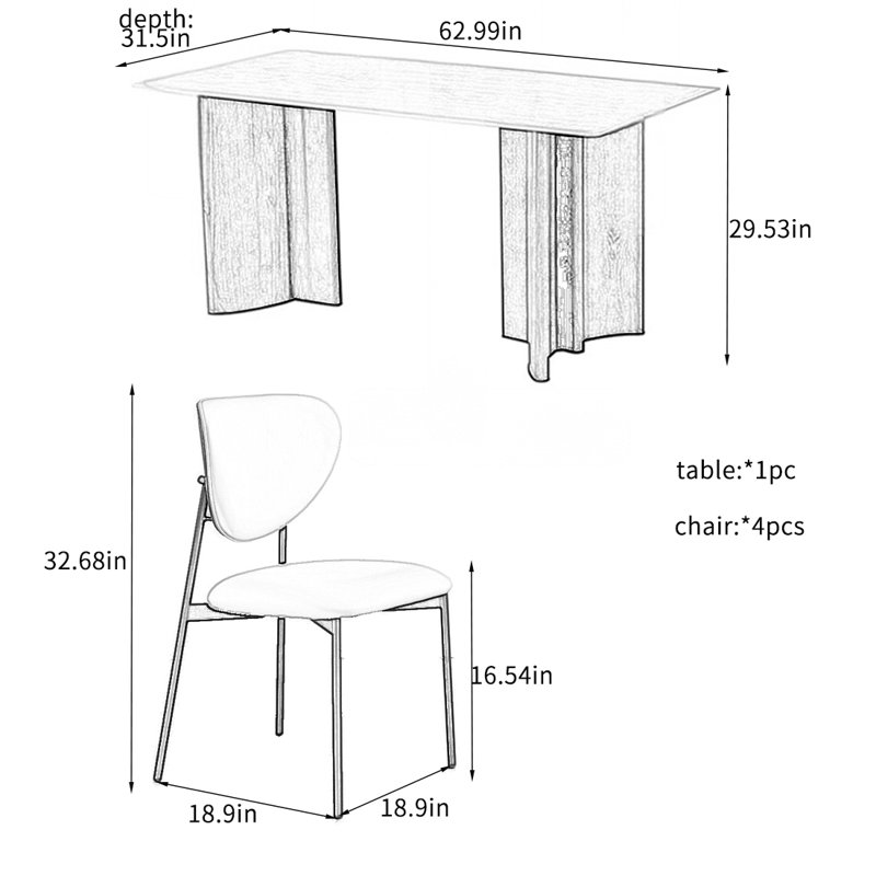 Durable Quality-Made Dining Table Sets., 29.53"H x 62.99"L x 31.5"W