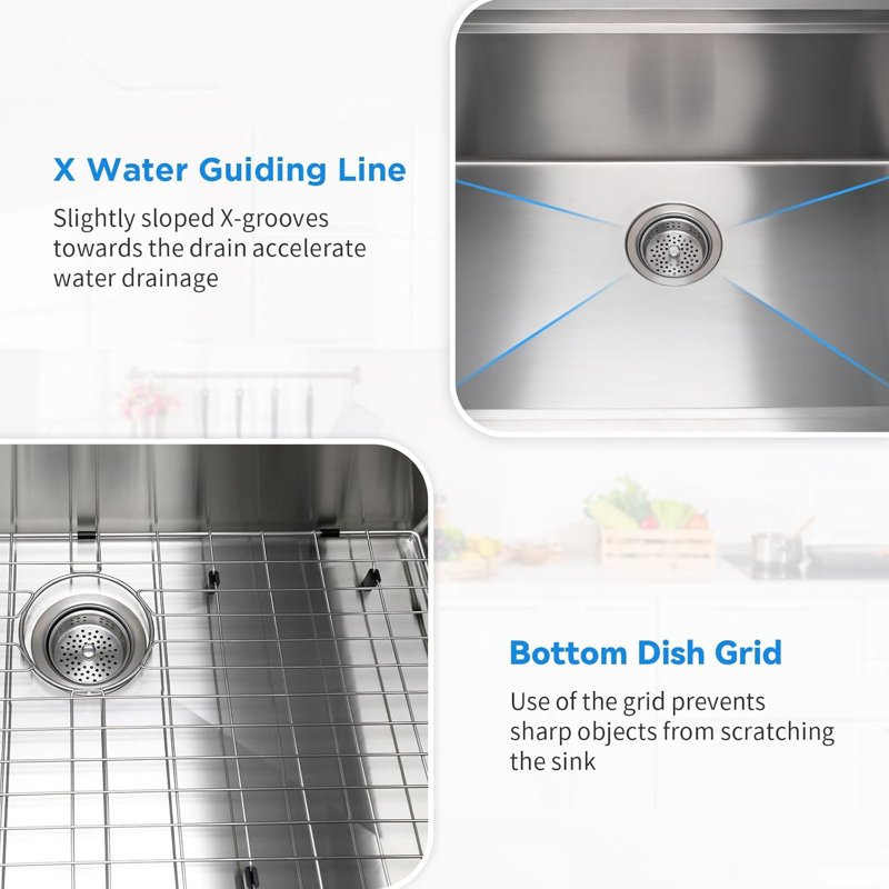 33 Inch Undermount Kitchen Sink With Quiet Drain - 11 Gauge Stainless Steel Sink Single Bowl - Multifunctional Handmade Modern Integrated Ledge Workstation