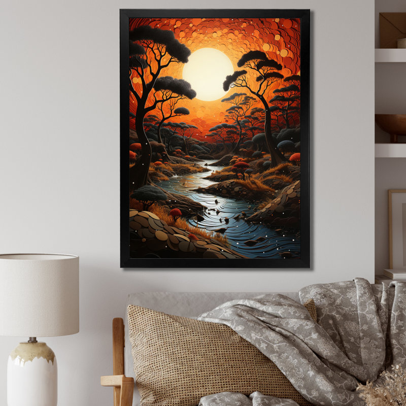 Boutons Tribal africain coucher de soleil III - impression, H 20 po x l 12 po x P 1 po, Cadre photo noir