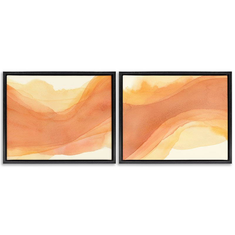  «Curving Orange Waves», ensemble de 2 toiles flottantes encadrées par Grace Popp, Cadre flottant noir de jais