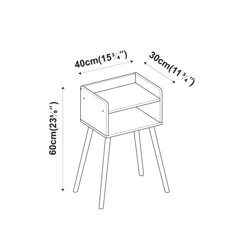 40cm W Solid Wood Bedside Table, White, Natural