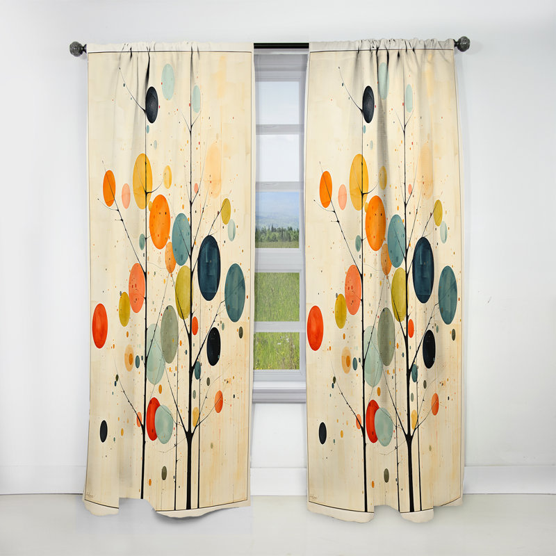Chef-d'œuvre minimaliste beige Mid-Century - Rideau abstrait occultant minimalisme - 1 panneau, L 52 po x L 120 po