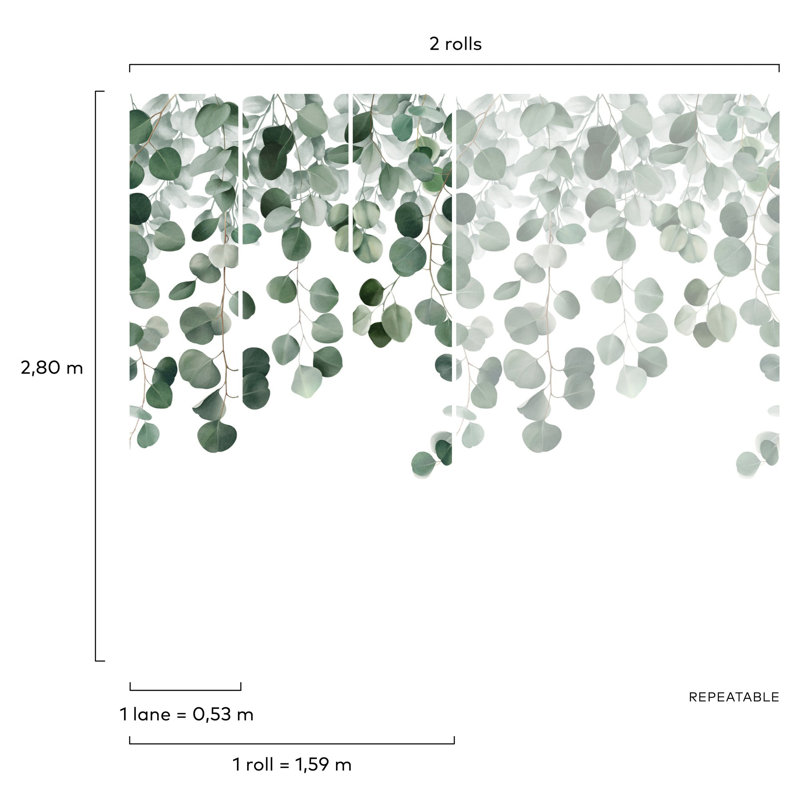 Orom II Collection Raining Eucalyptus Leaf 62.5-inches wide x 9.18-feet high 3-panel Wall Mural