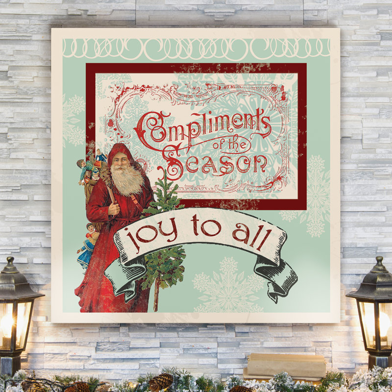 Retro: Joy To All - reproduction d'art sur toile tendue, H 24 po x l 24 po x P 1 po