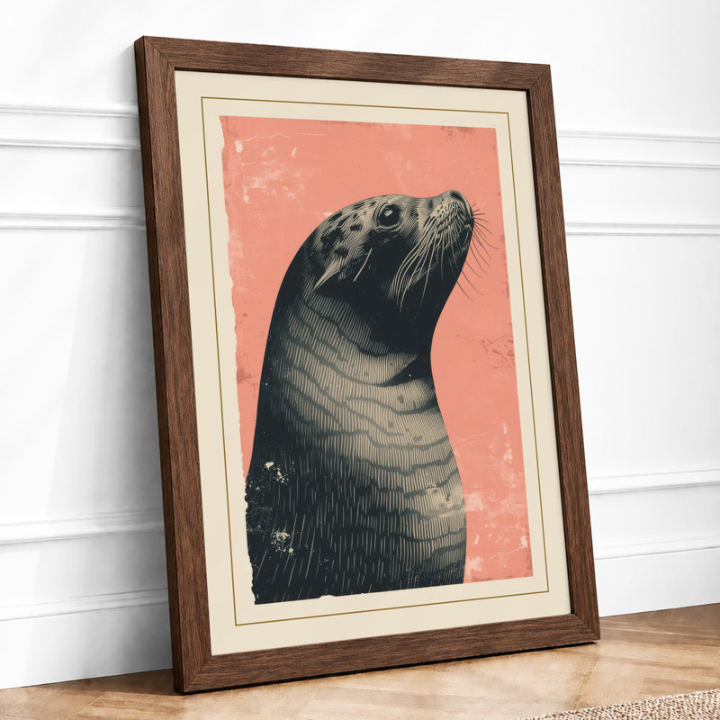 Seal Portrait Coastal - Framed Print, A2 - 59.4 x 42.0 cm, Walnut