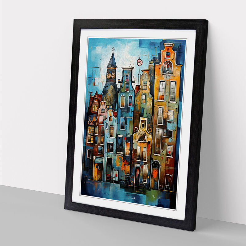 XYZ-FRM-V1223-1786 Amsterdam Abstract - Single Picture Frame Print on Wood, Black, 64cm H x 46cm W x 2cm D