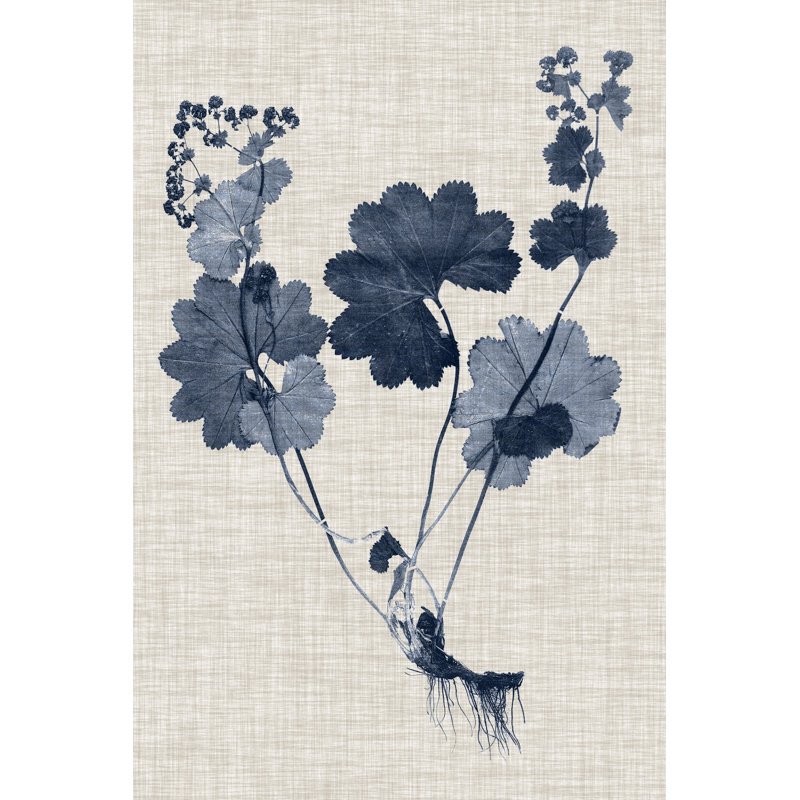 Navy And Linen Leaves IV - Painting, 122 cm H x 81 cm W, Black Floater Framed