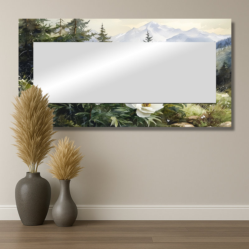 Pivoines estivales dans les pentes forestières II - Art mural miroir floral - imprimé sur métal, 28 po x 55 po
