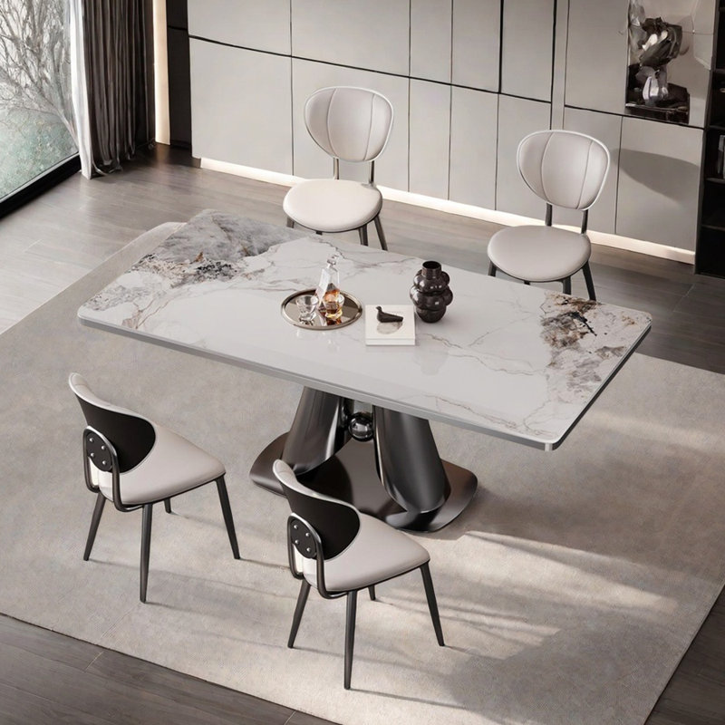 Ensemble de table de salle à manger rectangulaire de luxe de style italien, Blanc / Gris, H 29,5 po x L 63 po x l 35,4 po
