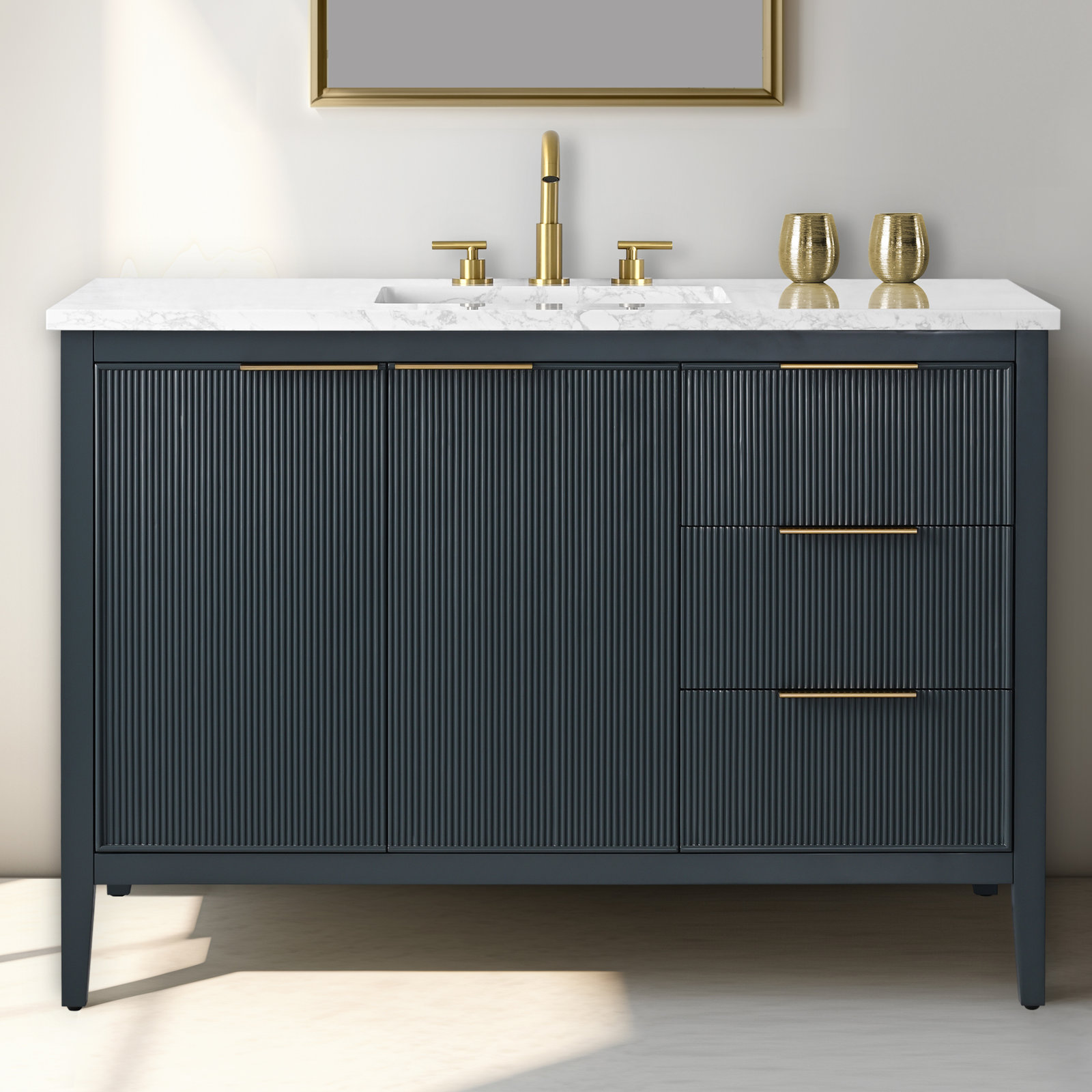Bilroy 48" Pine Single Bathroom Vanity, Vintage Blue/Brushed Bronze