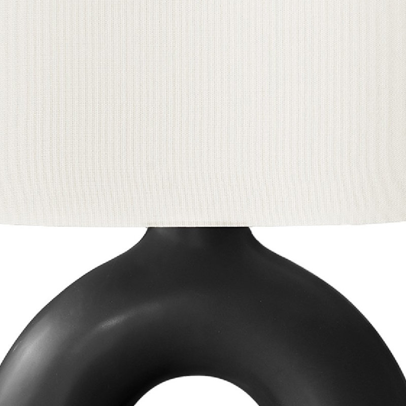 Lampe de table Vono, 24 po, base ronde en céramique noire, abat-jour en lin ivoire, Noir