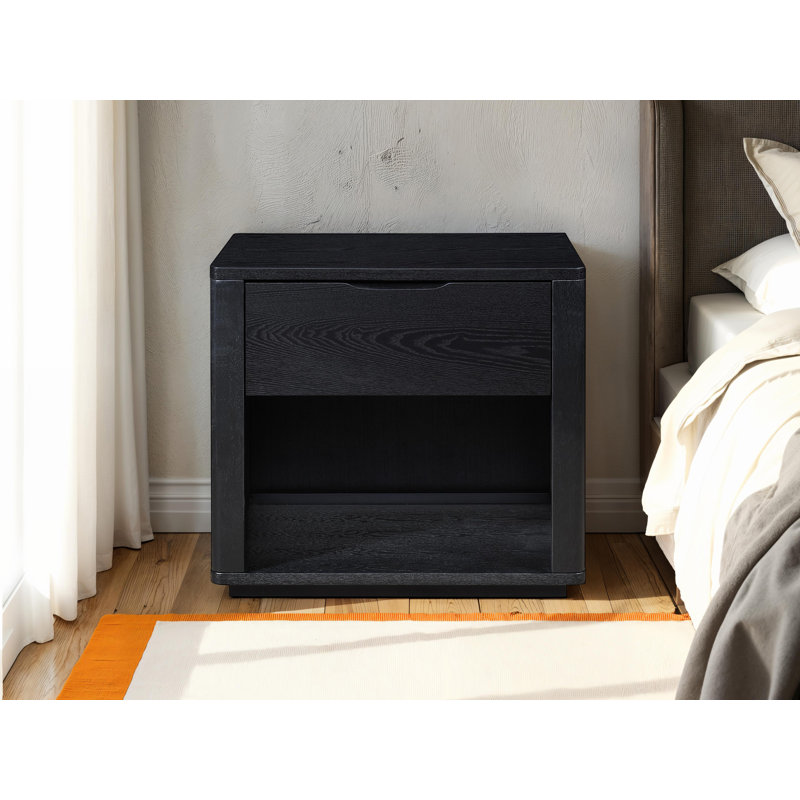 Venice Modern Nightstand With Soft Close Drawer, Black