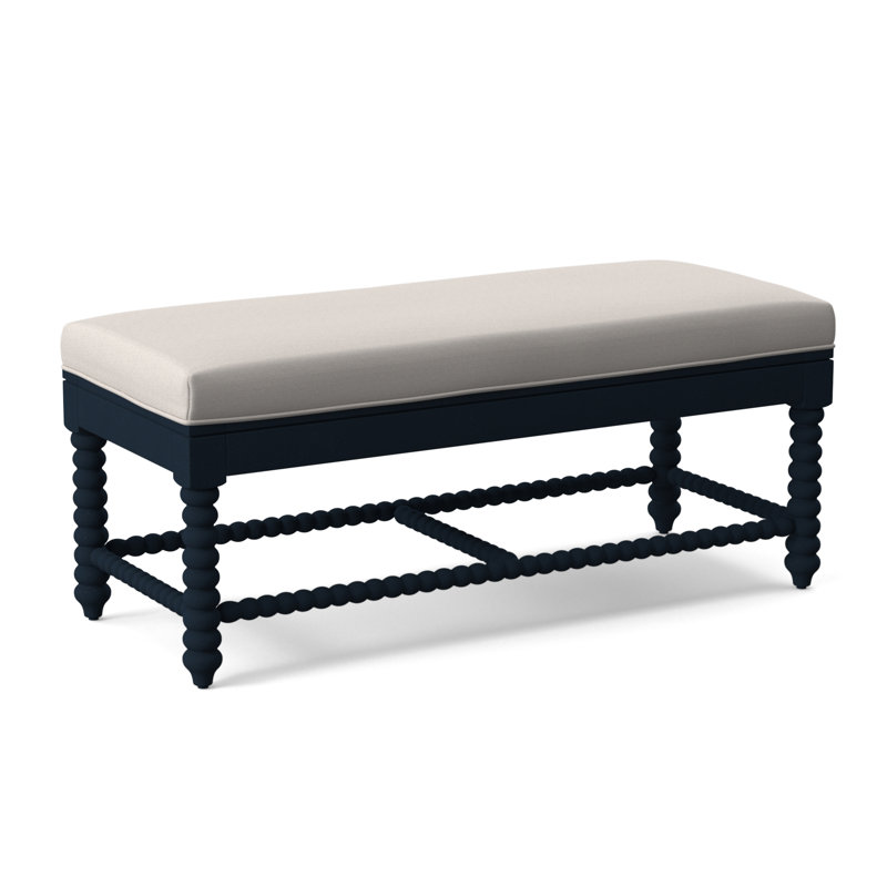 Banc en bois massif Louisa, Sunbrella beige à fines rayures; 6205-74, Finition marine