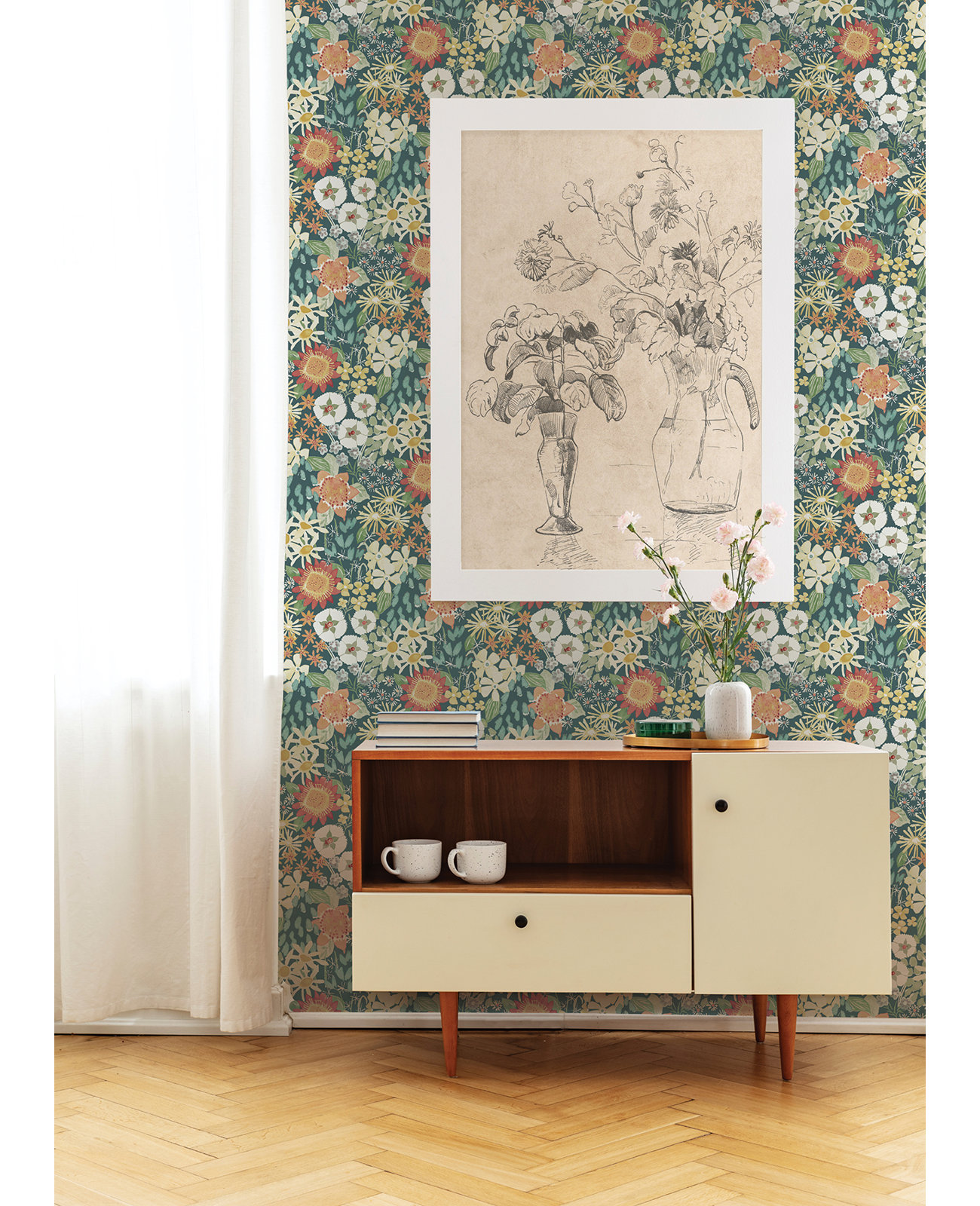 Anika Flowers Wallpaper, Teal