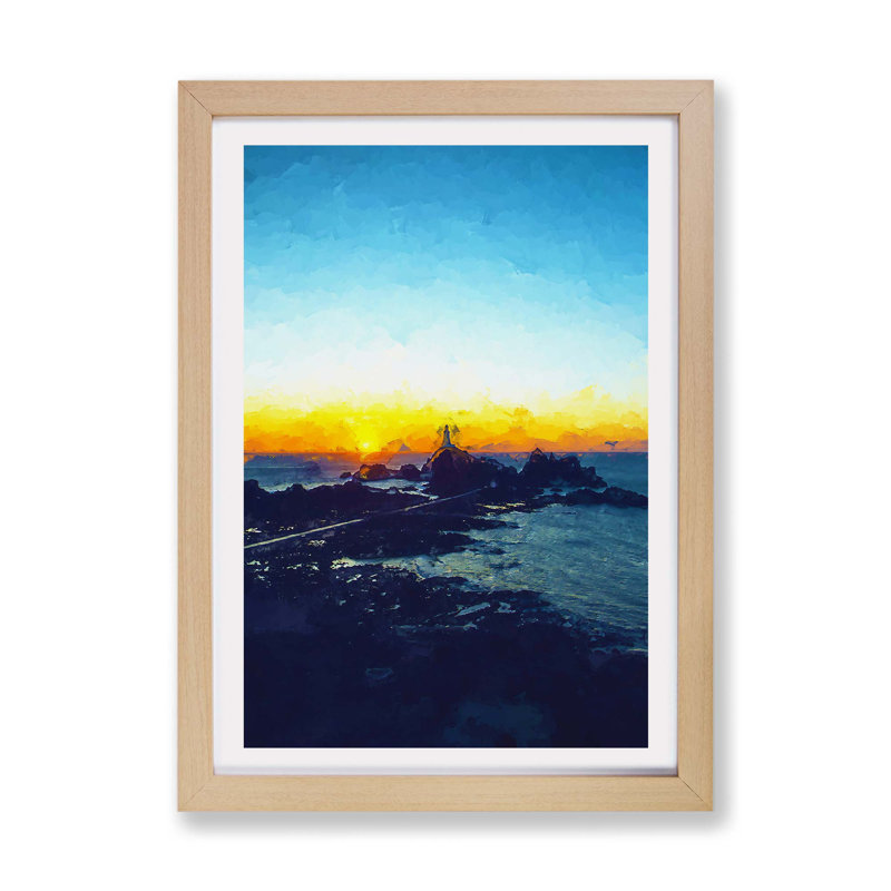 Lighthouse in Jersey - Framed Print, 33cm H x 45cm W x 2cm D, Oak