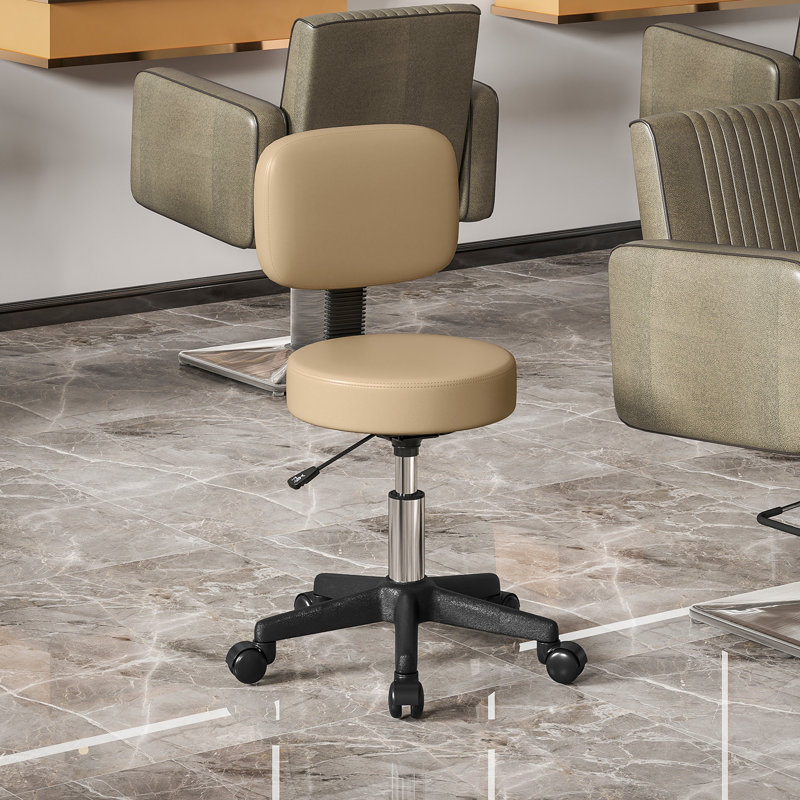Tabouret à roulettes ajustable, tabouret de dessin pivotant en cuir synthétique, brun