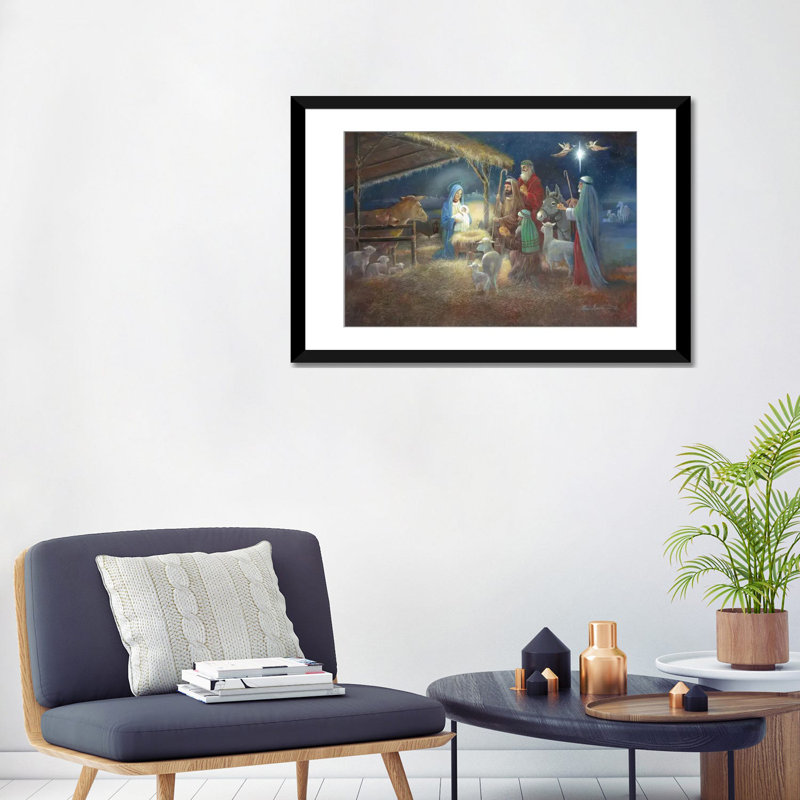 « a child is nés », reproduction d’art sur toile, H 24 po x l 32 po x P 1 po, Papier avec cadre noir, Blanc