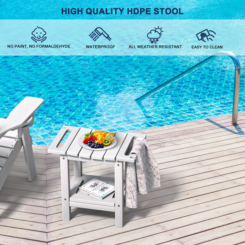 HDPE Waterproof Shower Stool – All-Weather Indoor/Outdoor Bench with Storage Shelf – Multipurpose Leg Shaving Seat & Side Table