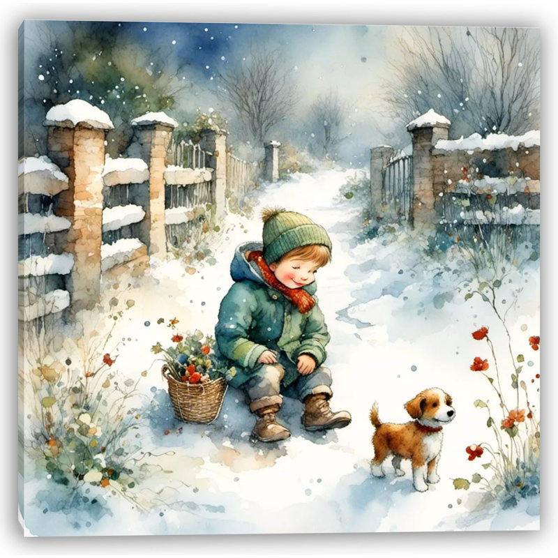 Winter Whispers - A Child’s Joyful Moment, H 12 po x l 12 po