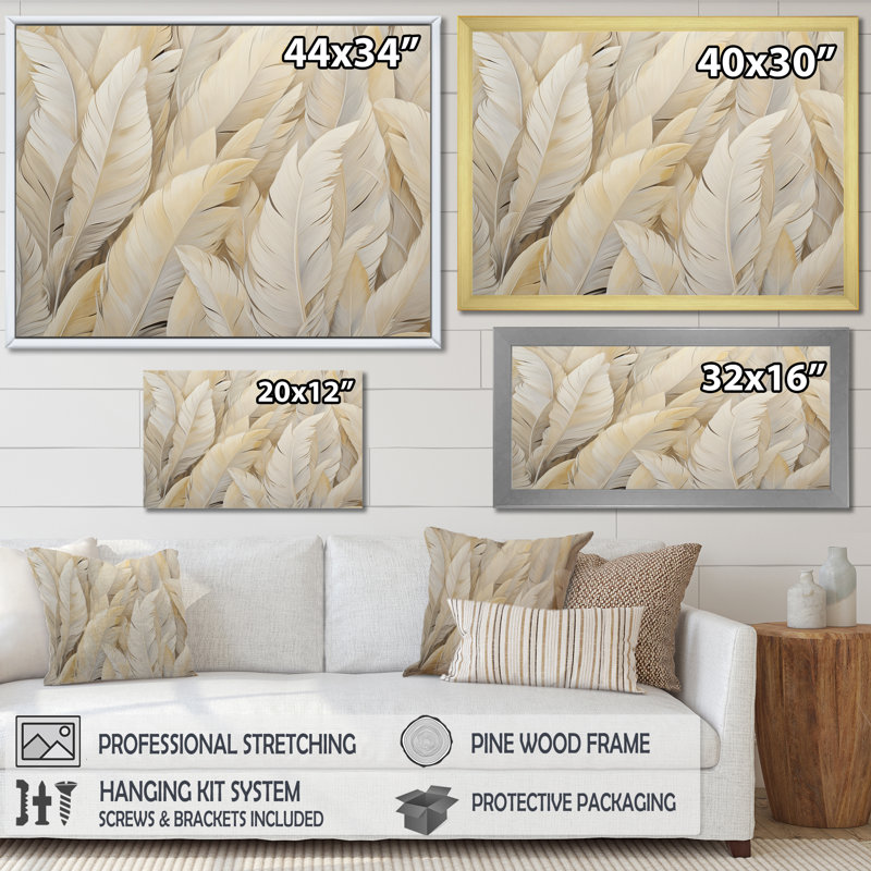 Feathery Plumes IV - Feathers Wall Art Living Room, Toile tendue, H 30 po x l 40 po x P 1,5 po