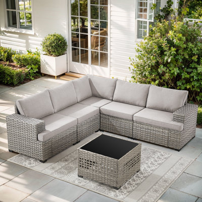 Clute Arnoltice 78.7" Wide Outdoor Wicker Rattan Deep Seating Patio Sectional With Cushions And Coffee Table by Latitude Run