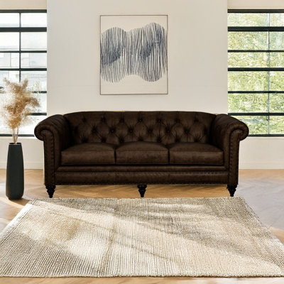 Taheem 88'' Genuine Leather Rolled Arms Chesterfield Sofa