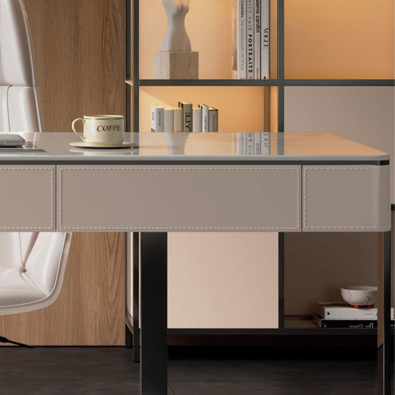 Bureau rectangulaire en pierre frittée avec tiroirs, H 29,53 po x l 55,12 po x P 23,62 po