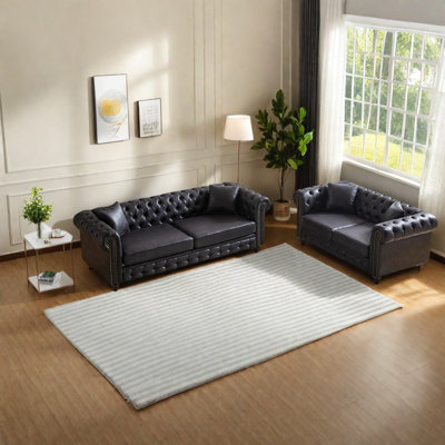 Modern Sofas Combo Sofa With Wooden Frame, Elegant Black Fabric For Living Room