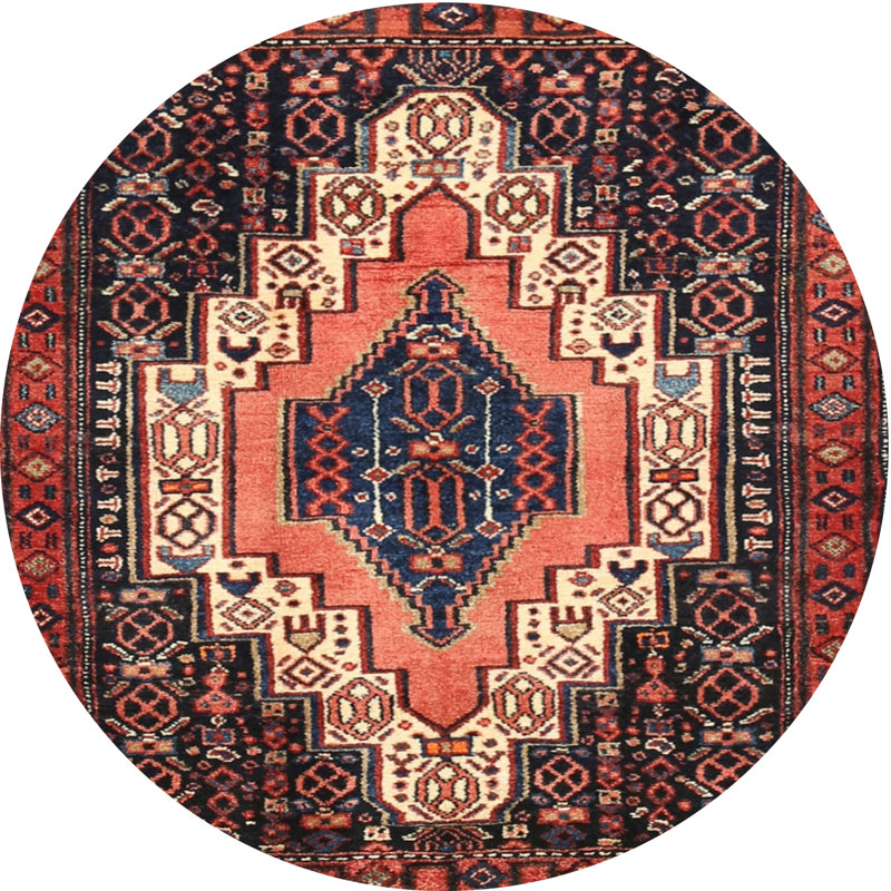 Tapis oriental multicolore tissé à la machine Oriental, Rond 4 pi
