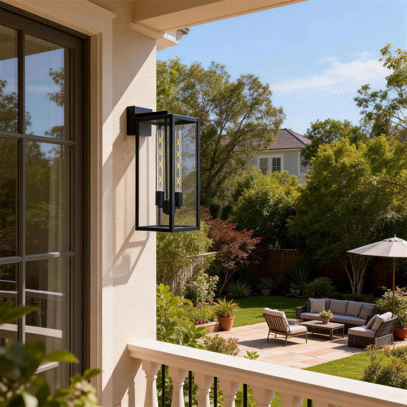 Black Rectangular Narrow Metal Frame with High-transparency Glass Outdoor Wall Light, 20.47" H x 8.27" W x 8.27" D, Black