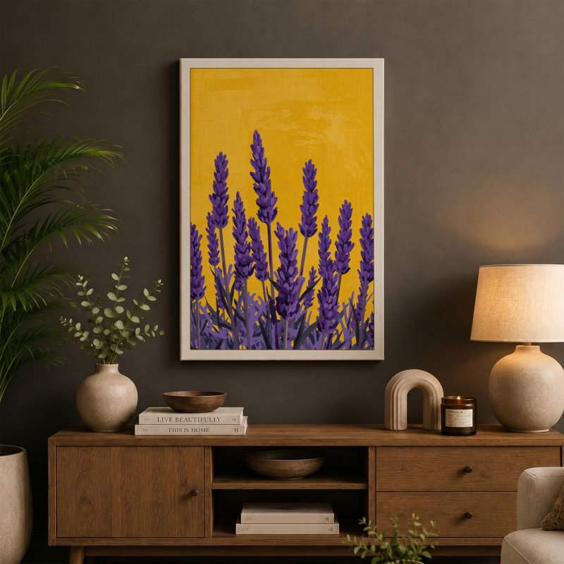 Lupines Against Gold Botanical - Wrapped Canvas, 30x20 - 76.2 x 50.8 cm, Terracotta Border