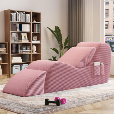 Yoga Chairs For Adults, Upholstered Chaise Lounge, Chaise Lounge With Waist Pad, Foot Pad, Side Pockets, High-density Foam Non-slip Bottom, Yoga Chair