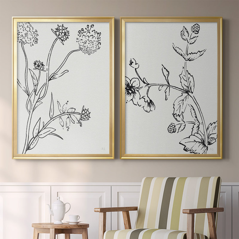 «Botanical Study I», toile encadrée de qualité supérieure - prête à être accrochée, Or, H 36,5 po x l 53 po x P 1,25 po