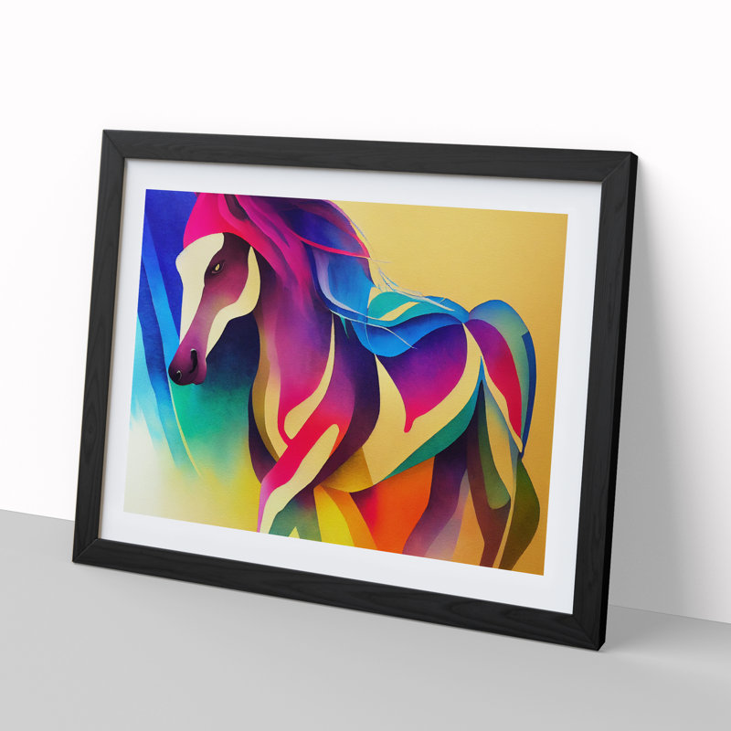 Watercolour Horse Vol.4 Abstract - Single Picture Frame Print, 25cm H x 34cm W x 2cm D, Black