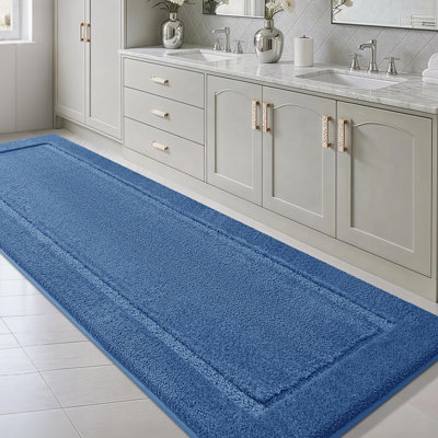 Bathroom Rugs 48"x24", Ultra Soft Thick Plush Fluffy Microfiber Absorbent Bath Mat, Non-Slip Backing, Machine Washable Bath Mats for Bathroom Floor, Tub and Shower, Blue