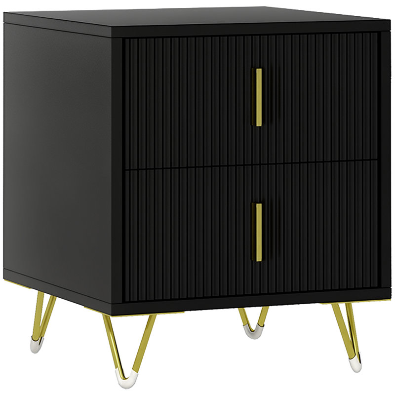 Nightstand, Bedside Table, Side End Table w/ 2 Drawers, Metal Legs