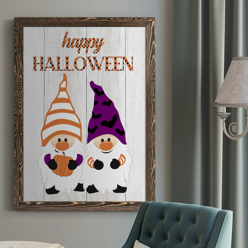 Gnomes d'Halloween Gida - reproduction d'un seul cadre photo sur toile, H 43,5 po x l 31,5 po x P 1 po, Noyer
