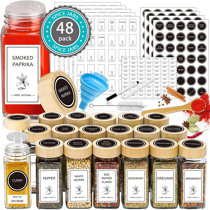 36 Spice Jars with 547 Labels - Glass Spice Jars with Shaker Lids - 4 oz Square Spice Cont
