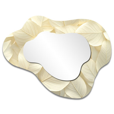 Ivory Leaves Foliage Collage I - Leaves Asymmetrical Decorative Mirror, Traditional irregular Wall Mirror, Printed on Metal