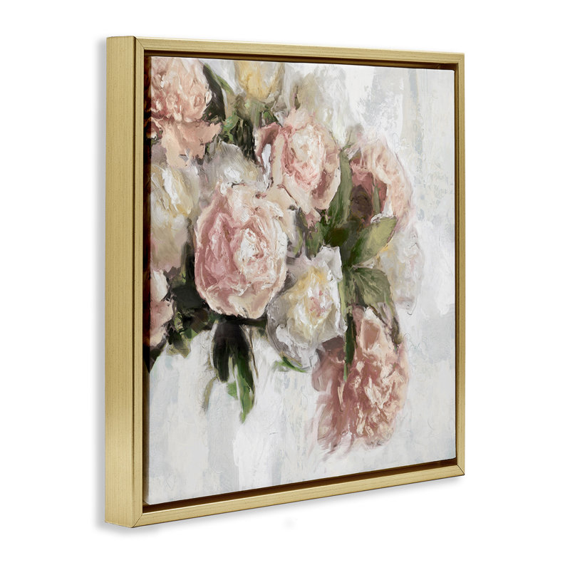 Arrangement de roses roses élégantes, H 18 po x l 18 po, Cadre flottant métallique doré