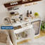 Armoire de rangement Coffee Bar avec espace pour réfrigérateur, portes cannelées, tiroirs et multiprise, unité de bar pour le salon, la cuisine-590555516