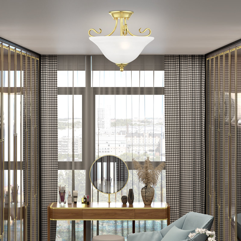 Aquala Glass Semi Flush Mount, Polished Brass