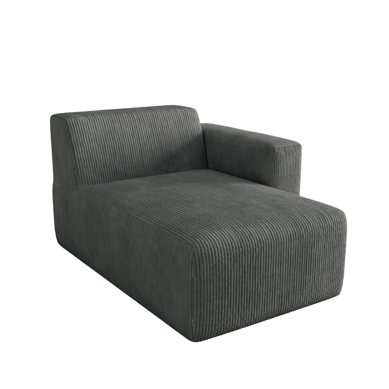 Upholstered Chaise Lounge, Grey, Right Hand Facing