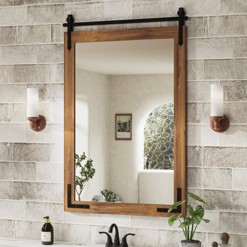 Miroir décoratif Brunilda Rustic Farmhouse, 40 po x 26 po, Brun