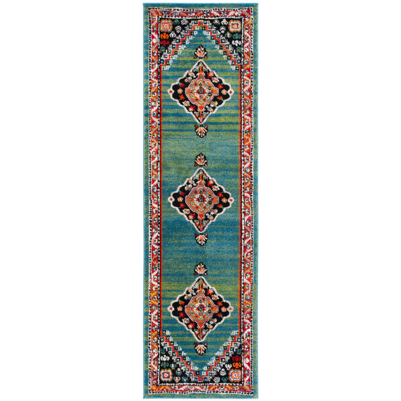 Tapis vert / noir Vintage Performance, Tapis de couloir 2 pi 3 po x 8 pi