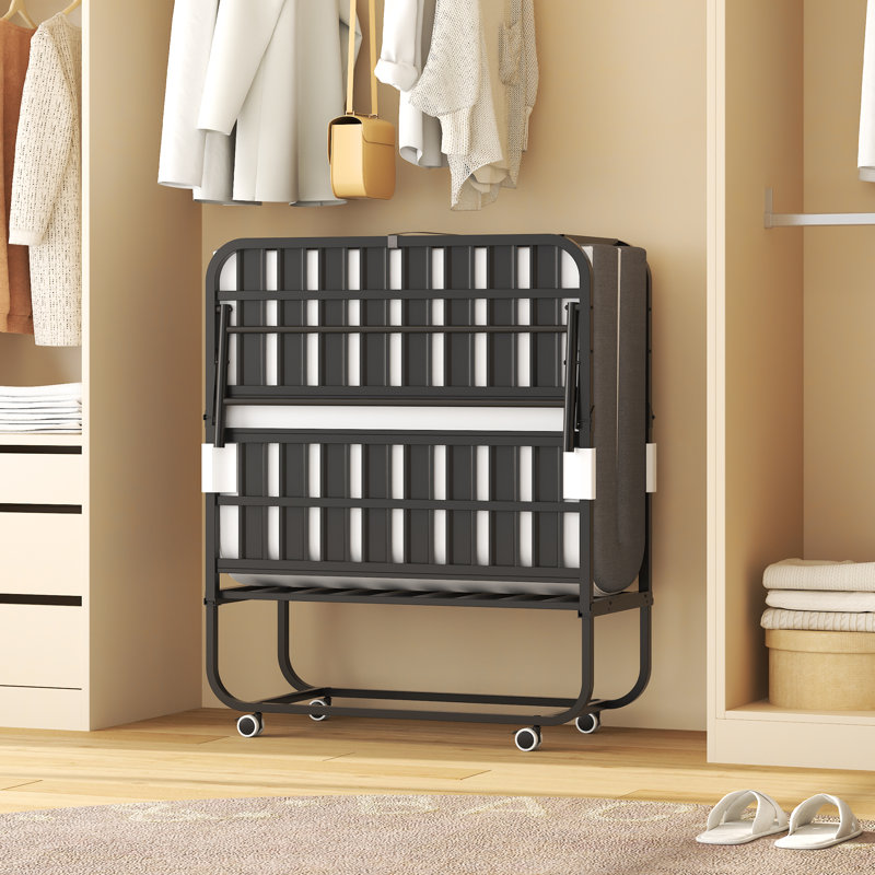 Lit pliant avec tête de lit réglable, matelas d'appoint en mousse à mémoire de forme pour personnes de grande taille, lit d'appoint portable robuste sur roulettes, montage facile (taille lit simple).