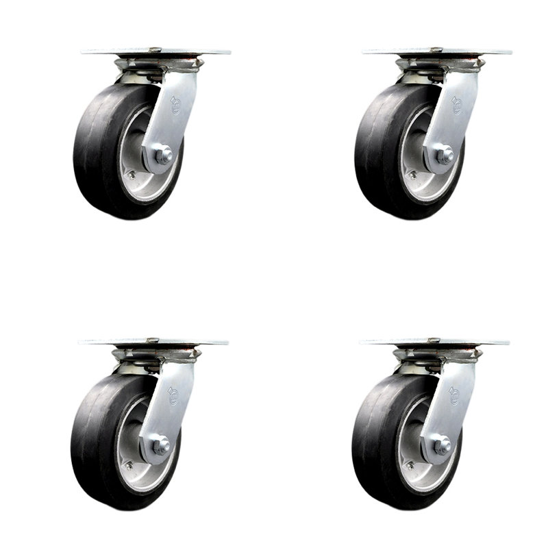 Ensemble de 4 roulettes robustes en caoutchouc sur aluminium 6 pouces avec roulement à billes