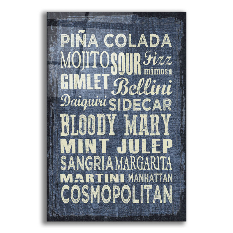 «Cocktail Sign» 2 par Erin Clark, art mural en verre acrylique, H 24 po x l 16 po x P 0,2 po